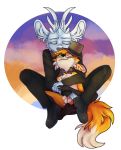  2019 amber anthro antlers bow_tie bowler_hat buck canid canine cervid classy clothed clothing digital_media_(artwork) dis dis_the_fox duo eyes_closed eyewear fox fully_clothed fur glasses hat headgear headwear hi_res horn hug humanoid_hands legwear love male mammal pants sil simple_background smile suit touched 