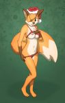  2018 absurd_res anthro areola barefoot breasts brown_fur canid canine christmas clothing clothing_lift dipstick_ears dipstick_tail female fortestingpurposes fox full-length_portrait fur green_background hat headgear headwear hi_res holidays looking_at_viewer mammal multicolored_ears multicolored_fur multicolored_tail nipples one_eye_closed orange_eyes orange_fur pink_areola pink_nipples portrait presenting presenting_breasts red_clothing santa_hat simple_background solo tan_fur topwear underwear undressing 