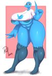  absurd_res areola avian big_breasts bird breasts clothing female hi_res huge_breasts nipples pussy redmoon83 shirt small_head solo thick_thighs topwear tweetfur twitter wide_hips 