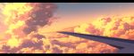  airplane_wing cloud cloudy_sky highres letterboxed light_rays no_humans original outdoors scenery sennotane sky sunbeam sunlight sunset 