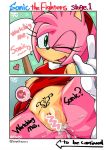  amy_rose anthro bottomless breasts censored cum cum_in_pussy dialogue impregnate panties panties_around_leg pussy sonic_(series) underwear 