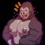  1:1 2018 anthro ape ash_metcalf biceps big_pecs biped black_background black_fur digital_media_(artwork) eyes_closed front_view fur gesture gorilla grey_nipples grey_skin half-length_portrait happy hi_res huge_muscles male mammal marlon.cores muscular muscular_male nipples nude pecs portrait primate simple_background smile solo teeth thumbs_up 