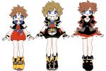  brown_hair dual_persona female genderswap gloves highres jacket kingdom_hearts shoes short_hair shorts skirt sora_(kingdom_hearts) 