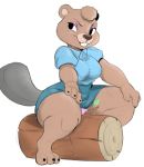  anthro beaver bit-maki butt clothed clothing female hembra hi_res log mammal rodent solo straddling thick_thighs upskirt wood 