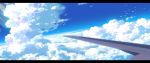  airplane_wing blue_sky cloud cloudy_sky day highres letterboxed light_rays no_humans original outdoors scenery sennotane sky sunbeam sunlight 