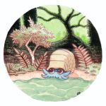 commentary creature creatures_(company) english_commentary game_freak gen_1_pokemon highres nintendo no_humans oliver_hamlin omanyte outdoors plant pokemon pokemon_(creature) shell traditional_media tree water watercolor_(medium) 