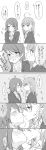  2girls ahoge bangs blazer blush bow bowtie braid collared_shirt comic eyes_closed frown greyscale hair_bow hair_ornament half-closed_eyes highres jacket kiss long_sleeves looking_at_another love_live! love_live!_sunshine!! love_live!_sunshine!!_the_school_idol_movie_over_the_rainbow minori_748 monochrome multiple_girls school_uniform shirt short_hair side_braid spoilers spoken_blush sweatdrop takami_chika watanabe_you x_hair_ornament yuri 