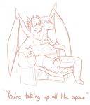  anthro chair conjoined decker dragon hi_res horn male multi_head plantigrade sitting text thick_tail wings 