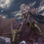 2girls armor between_breasts black_armor black_hairband blue_cape breasts camilla_(fire_emblem_if) cape cloud dragon female_my_unit_(fire_emblem_if) fire_emblem fire_emblem_if hair_over_one_eye hairband high_heels long_hair mooncanopy multiple_girls my_unit_(fire_emblem_if) night night_sky nintendo parted_lips purple_hair riding sky star_(sky) white_hair wyvern 