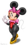  angelauxes anthro big_butt bow butt clothing disney female footwear high_heels mammal minnie_mouse mouse murid murine one-piece_swimsuit rodent shoes short_stack simple_background solo swimwear thick_thighs white_background wide_hips 