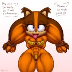 1:1 abs angelauxes anthro badger big_breasts bikini breasts camel_toe clothing dialogue female hi_res looking_at_viewer mammal muscular muscular_female mustelid musteline simple_background solo sonic_(series) sonic_boom sticks_the_jungle_badger swimwear thick_thighs tongue tongue_out white_background wide_hips 