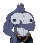  abs animated belt big_nipples blue_nipples bulge clothed clothing green_eyes horn jeans male muscular muscular_male narissias navel nipples pants pecs scalie solo tagme topless underwear undressing 