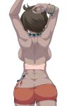  1girl arms_up ass back backboob bangle bare_back bracelet breasts brown_hair butt_crack cowboy_shot creatures_(company) dark_skin from_behind game_freak highres island_kahuna jewelry large_breasts lychee_(pokemon) necklace nintendo pokemon pokemon_(game) pokemon_sm short_hair short_shorts shorts sideboob solo suzusiigasuki trial_captain 