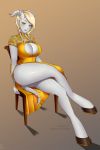  amber_eyes big_breasts blizzard_entertainment braided_hair breasts brown_background butt chair chinese_clothing chinese_dress cleavage cleavage_cutout clothed clothing crossed_legs draenei dress female forehead_gem full-length_portrait glistening gradient_background grey_lips grey_skin hair hooves horn humanoid lindaroze_(artist) orange_clothing orange_dress pelvic_curtain pointy_ears portrait simple_background sitting smile solo tail_ring thick_thighs url video_games warcraft 