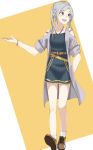  1girl alternate_costume belt bracelet brown_eyes dress female_my_unit_(fire_emblem:_kakusei) fire_emblem fire_emblem:_kakusei full_body highres jewelry looking_to_the_side my_unit_(fire_emblem:_kakusei) nintendo open_mouth shoes short_dress short_sleeves simple_background socks solo tpicm twintails white_hair white_legwear 