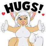  &lt;3 1:1 5_fingers anthro blue_eyes breasts canid canine dipstick_tail english_text featureless_breasts female fennec fox fur hair heterochromia hug kwik looking_at_viewer mammal mink multicolored_tail mustelid musteline open_mouth open_smile piercing pink_nose reaching_towards_viewer rose_dandy-ba smile source_request tan_fur telegram telegram_stickers text white_fur white_hair yellow_eyes 
