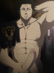  1boy armpit bara black_clover black_hair bottomless cigarette erection facial_hair highres large_penis male_focus penis penis_grab smoking solo yami_sukehiro 