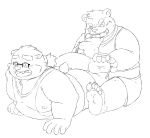  2019 4_toes 5_toes alp_(tas) anthro aotoaka belly blush butt claws duo eyewear feet foot_fetish giant_panda glasses humanoid_feet humanoid_hands leib_(tas) male mammal moobs nipples overweight overweight_male polar_bear ring short simple_background sitting teeth toes tokyo_afterschool_summoners tongue tongue_out ursid ursine video_games white_background 