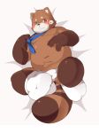  2015 ailurid anthro belly blush bulge clothing humanoid_hands lying male mammal moobs navel one_eye_closed overweight overweight_male red_panda solo tanno_maru underwear wink 