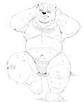  2019 absurd_res anthro black_nose bulge clothing cute_fangs hi_res humanoid_hands jumperbear male mammal navel overweight overweight_male shirt sitting solo sweat tongue tongue_out topwear underwear ursid 