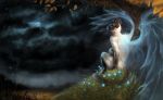  anthro blue_eyes cloud domestic_cat felid feline felis flower grass hi_res leaf lightning looking_up mammal nude outside plant rhyu siamese sitting solo storm tree wings 