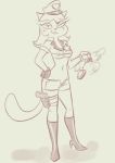  2019 anthro areola areola_slip bedroom_eyes boots bottomwear breasts cassandra_cat cleavage clothed clothing digital_media_(artwork) domestic_cat felid feline felis female footwear gloves gun half-closed_eyes hand_on_hip handcuffs handgun looking_at_viewer mammal monochrome navel one_eye_closed police_uniform ranged_weapon seductive shackles shorts slylock_fox_and_comics_for_kids solo standing terrible_the_drawfag under_boob uniform weapon wink 
