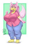  absurd_res big_breasts breasts cleavage clothed clothing felid feline fur hi_res jeans mammal pants redmoon83 shirt short_stack thick_thighs topwear yellow_fur 