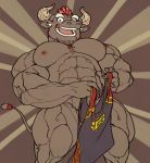  abs biceps bovid bovine clothing convenient_censorship gyumao hair horn male mammal muscular muscular_male nipples nude pecs red_hair ripped-saurian shirt solo tank_top tokyo_afterschool_summoners topwear video_games 