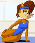  blue_eyes breasts brown_fur chipmunk clothing davidsanchan female fur ground_squirrel headband mammal rodent sally_acorn sciurid solo sonic_(series) tight_clothing 