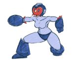 anthro blaziken blue_clothing blue_eyes breasts capcom clothing cosplay dorian-bc feathers female medium_breasts mega_man_(character) mega_man_(series) nintendo pok&eacute;mon pok&eacute;mon_(species) pose red_feathers simple_background video_games white_background 