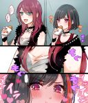  ... 2girls :d bang_dream! bangs black_hair blue_eyes blush breasts chino_machiko cleavage collar collarbone comic commentary_request croquette earrings eating fang food full-face_blush fur-trimmed_vest hair_between_eyes heart holding holding_food jewelry long_hair medium_breasts mitake_ran multicolored_hair multiple_girls nail_polish open_mouth padlocked_collar purple_eyes red_hair red_nails short_hair smile spoken_ellipsis streaked_hair studded studded_collar sweat sweatdrop udagawa_tomoe yuri 
