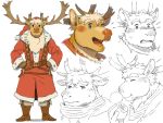  4:3 anthro blue_eyes boots capreoline cervid christmas clothed clothing eating footwear fur hair holidays male mammal reindeer scarf smile solo tan_fur tokyo_afterschool_summoners unknown_artist video_games youl 