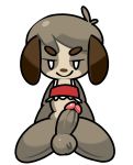  animal_crossing balls canid canine canis clothed clothing crossdressing digby_(animal_crossing) domestic_dog girly half-closed_eyes humanoid_penis looking_at_viewer male mammal nintendo penis robbonp simple_background solo video_games 