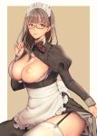  bra breasts maid megane nipples ono_itaru open_shirt skirt_lift stockings thighhighs 