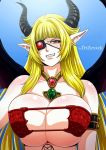  big_breasts breasts cleavage clothed clothing doctorzexxck eye_patch eyewear female horn humanoid 