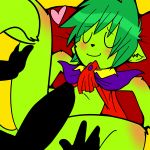  &lt;3 1:1 anthro bed blush cape clothed clothing digital_media_(artwork) domestic_cat duo enookie erection eyes_closed fan_character felid feline felis fur green_fur green_hair hair humanoid_penis lying male male/male mammal on_bed partially_clothed penis smile thigh_grab 