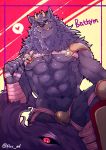  &lt;3 abs anthro armor bathym canid canine canis clothed clothing demon flee_ad fur glowing glowing_eyes horn jockstrap male mammal muscular muscular_male navel pecs purple_fur skimpy solo tokyo_afterschool_summoners tongue unconvincing_armor underwear video_games wolf 