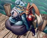  2019 absurd_res angela_(greasymojo) anthro anthrofied big_butt butt dessert detailed_background duo female food gloria_(greasymojo) greasymojo grey_shell hi_res holding_food holding_object ice_cream lagomorph lapras looking_at_viewer looking_back lopunny mammal marine nintendo pok&eacute;mon pok&eacute;mon_(species) pok&eacute;morph shell thick_thighs video_games water 