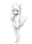  absurd_res anthro canid canine clothing female fur hair hi_res hoodie kemono looking_at_viewer mammal menyang red_eyes simple_background solo standing white_background white_fur white_hair 