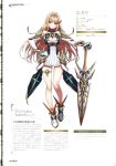  1girl absurdres artist_name bangs bare_shoulders blonde_hair breasts brown_eyes cleavage cleavage_cutout dress earrings eyebrows_visible_through_hair full_body gloves hand_on_hip highres hikari_(xenoblade_2) holding jewelry long_hair looking_at_viewer nintendo official_art page_number saitou_masatsugu scan short_dress simple_background smile standing sword thigh_strap tiara turtleneck weapon white_background xenoblade_(series) xenoblade_2 