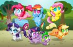  aleximusprime applejack_(mlp) cannon cutie_mark dragon equid equine fluttershy_(mlp) friendship_is_magic group horse mammal my_little_pony pinkie_pie_(mlp) rainbow_dash_(mlp) ranged_weapon rarity_(mlp) spike_(mlp) tree twilight_sparkle_(mlp) weapon 