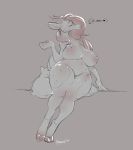  antelope anthro big_breasts bovid breasts curvaceous dialogue english_text eyes_closed female gazelle greyscale hair hi_res horn mammal monochrome nipples pussy smile solo text thick_thighs wide_hips yogoat 