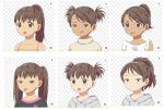  6+girls :p bangs brown_eyes brown_hair camisole dark_skin hood hoodie multiple_girls open_mouth original ponytail satsuyo short_twintails tan tongue tongue_out twintails 
