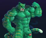  2019 abs absurd_res anthro battle_cat biceps digital_media_(artwork) duo felid fur green_fur hi_res humanoid_penis male mammal masters_of_the_universe muscular muscular_male nude pantherine pecs penis solo_focus waddledox 