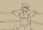  2019 absurd_res anthro athletic boxing boxing_gloves bra clothing deborah_bispo domestic_cat eyebrows eyelashes felid feline felis female fighting_ring fur hair half-closed_eyes hi_res inner_ear_fluff mammal mouthguard navel signature smile solo sport underwear wendel_fragoso wide_hips 