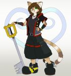  absurd_res big_breasts big_shoes breasts clothed clothing cosplay digital_media_(artwork) domestic_cat felid feline felis female fully_clothed helia_peppercats_(wrinklynewt) hi_res keyblade kingdom_hearts kingdom_hearts_3 looking_at_viewer mammal melee_weapon notrip sora_(kingdom_hearts) square_enix video_games weapon 