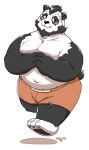  2019 anthro belly black_nose blue_eyes blush clothing cute_fangs giant_panda humanoid_hands jumperbear male mammal moobs navel overweight overweight_male shorts simple_background solo ursid white_background 