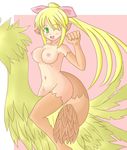 avian bird breasts cat chocobo claws colored cropped crossover disgaea feline female final_fantasy hair_bow mammal nekomata nipples ponytail solo unknown_artist video_games 