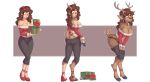  &lt;3 2018 ? absurd_res alpha_channel anthro antlers barefoot bell_collar big_breasts breast_expansion breasts brown_hair butt capreoline cervid chest_tuft christmas clothing collar ear_piercing ear_ring female footwear gift hair hi_res holidays hooves horn human human_to_anthro long_hair mammal pants piercing reindeer sequence shoes simple_background smile solo species_transformation standing surprise tail_growth transformation transparent_background tuft underwear unidentified-tf 