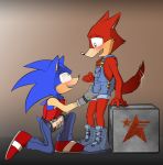  blush boots bulge clothing custom_character_(sonic_forces) duo footwear grope hi_res humanoid_penis male male/male masturbation open_pants overalls penis precum protaktyn sonic_(series) sonic_the_hedgehog 